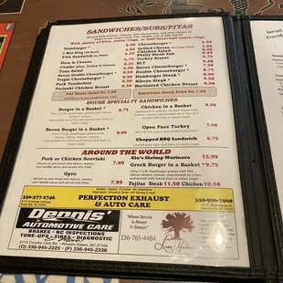 menu and prices