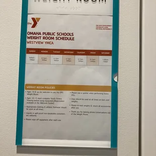 Shares a weight room with the school, this is the schedule. Not available during school hours.