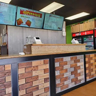 the front counter of the restaurant