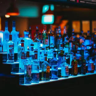 a variety of alcohol bottles