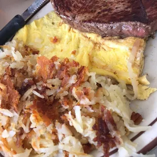 Steak and eggs, also comes with toast