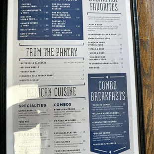 a menu for breakfast