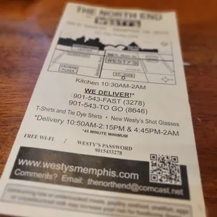 a ticket for a restaurant