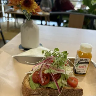 Avocado toast and wellness shot