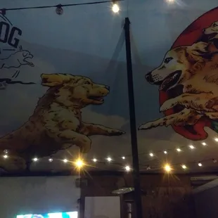 Wet Dog Tavern banner. Michelangelo would be proud.