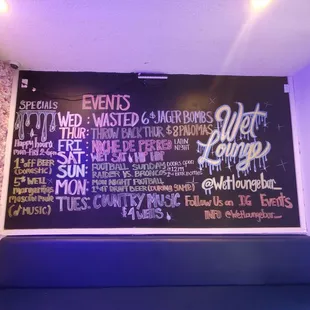 Weekly specials and entertainment