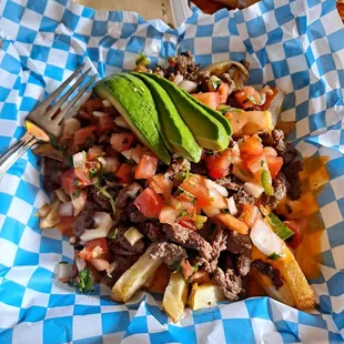 Loaded Fries with Carne (didn&apos;t like the queso cheese).