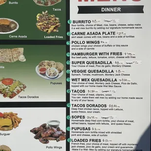 Menu with prices