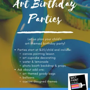 Contact us to reserve a spot for your child's next art party! info@wetpaintart.net