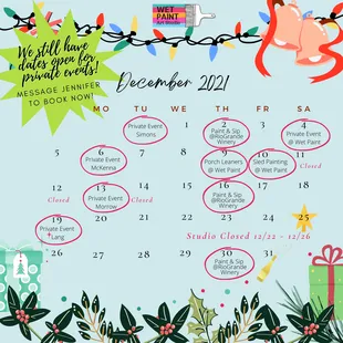 December Calendar of Events