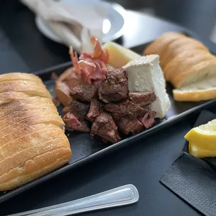 Trio of cheese and meats.