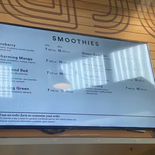 Smoothies menu