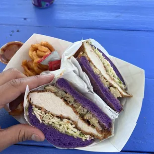 Purple chicken sandwich