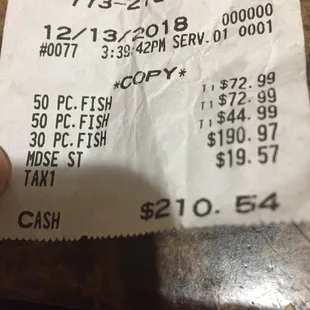 a receipt for a restaurant