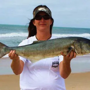 Ashley with a a whopper bluefish!
