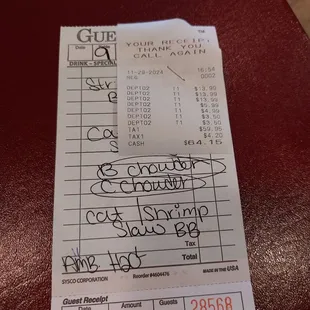Our bill for 3 people