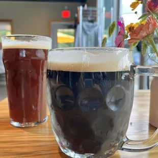 Scottish Heather Ale on cask and Black Rye Lager.
