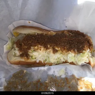 Great Chili Dog - all the way, super slaw!