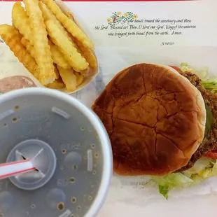 burger, fries, soda and a little reminder for just in case