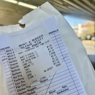 ows a receipt for a restaurant