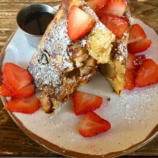 French Toast Pudding  Brioche Baked Perfection, Apples, Cinnamon with Fresh Strawberry &amp; Maple Syrup