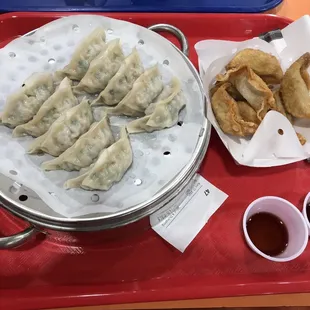 Spicy steamed dumplings and traditional fried dumplings