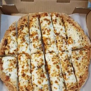 Garlic Bread : $5.99    Fresh dough, Creamy Garlic Sauce, Fresh Basil, Mozzarella Cheese