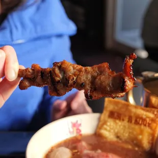 Pork belly skewers