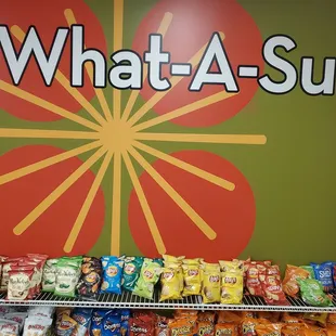 ows a display of chips and snacks
