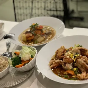 two bowls of food on a table