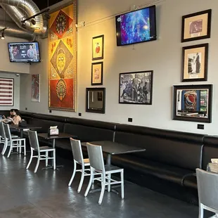 tables and chairs in a restaurant