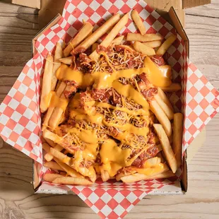 a box of cheesy fries