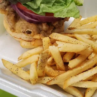 a burger and french fries