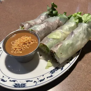 Pork spring rolls 4/5 good pork and sauce, papers a little tough