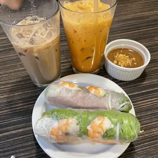 A1. Shrimp and Pork Spring Rolls Thai Ice Tea