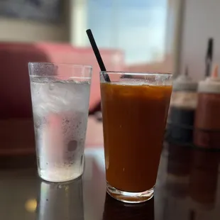 Thai tea and ice water