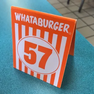 a sign on a table