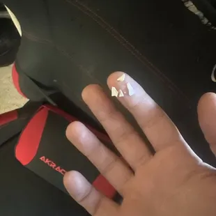 Egg shells on finger