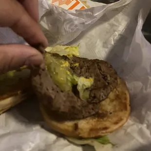 One dry cold patty in cold buns!