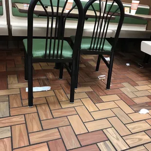 a table and chairs in a restaurant