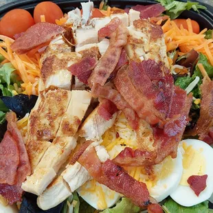 Cobb Salad. I dipped some chicken in the spicy ketchup.