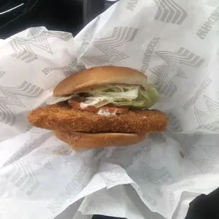 Fish sandwich. Typical fast food but it Wasn&apos;t bad. It was fresh and hot.