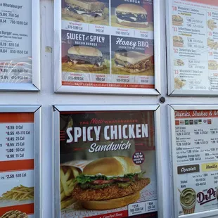 a menu for a spicy chicken sandwich