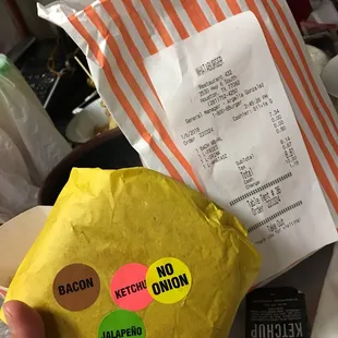 I ordered a bacon &amp; cheese whataburger (#5) with everything but jalapeños &amp; this is what I received.