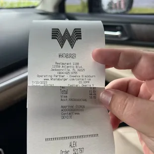 Receipt showing I ordered food and received the right item.
