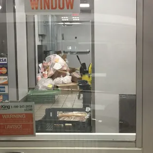 Collection of trash inside the Whataburger.