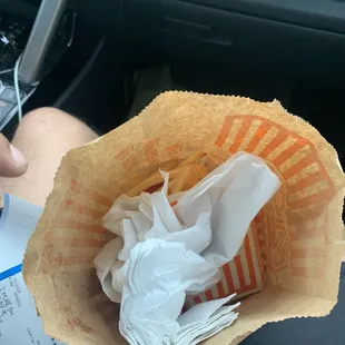 Napkins all in a ball fries everywhere