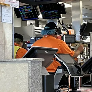 Blue haired employee