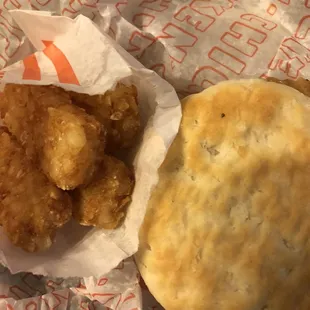 Honey Butter Chicken Biscuit with barely any chicken and only four hash brown sticks