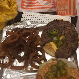 I think some of the meat is missing? And look at those  Onion rings